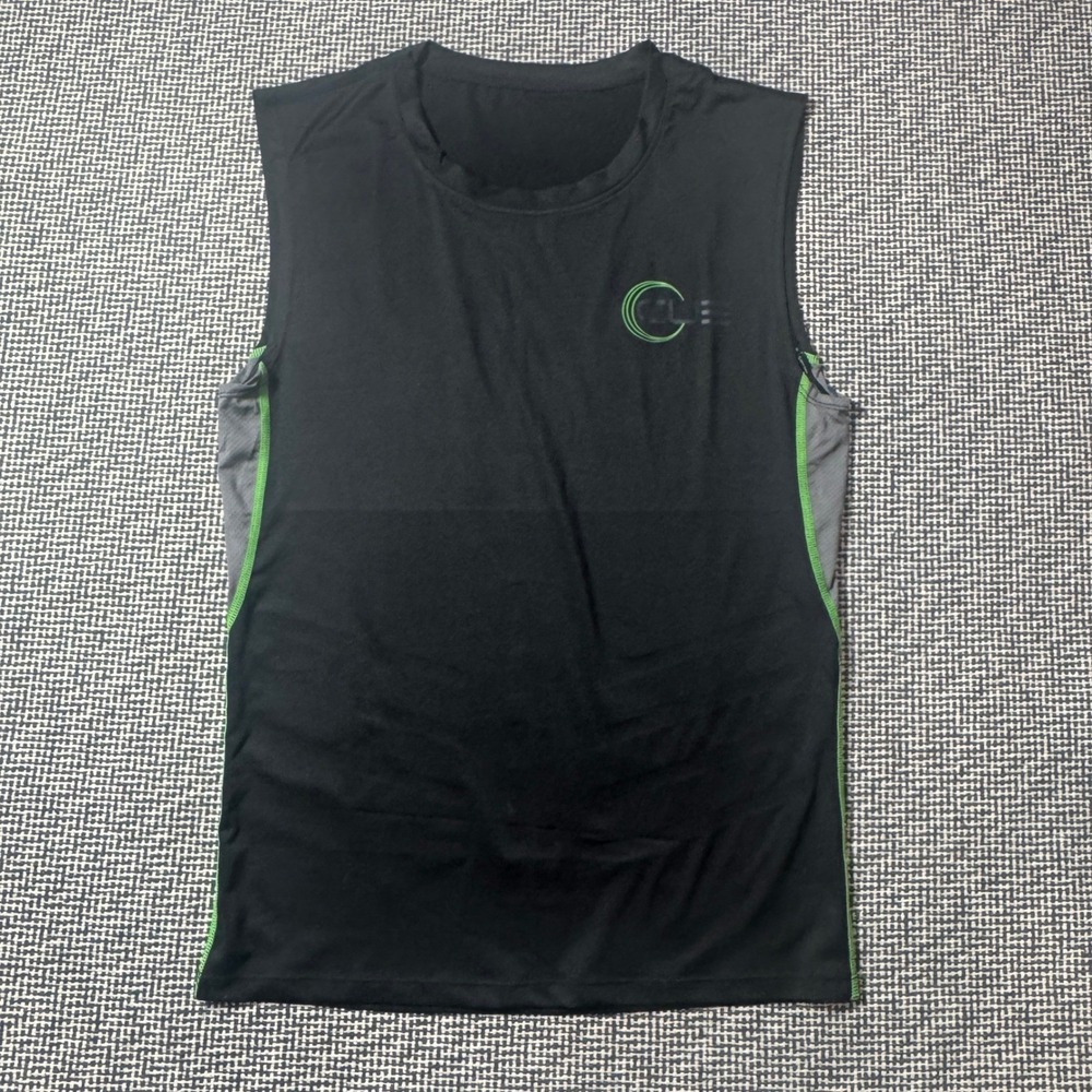 Cue Mens Compression Tank Top Black Neon Green Posture Support Size M Sleeveless